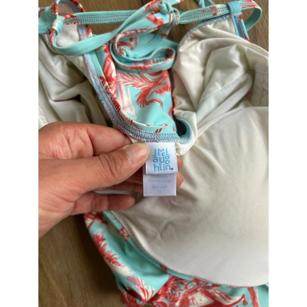 J.McLaughlin Tropical Toile Flamingo One Piece Swimsuit Aqua Coral‎ palmer 12